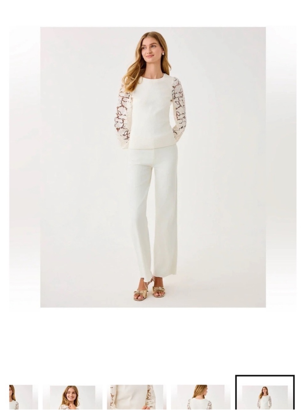 Lilly Pulitzer Ivory Lace-Detail Sleeved Top